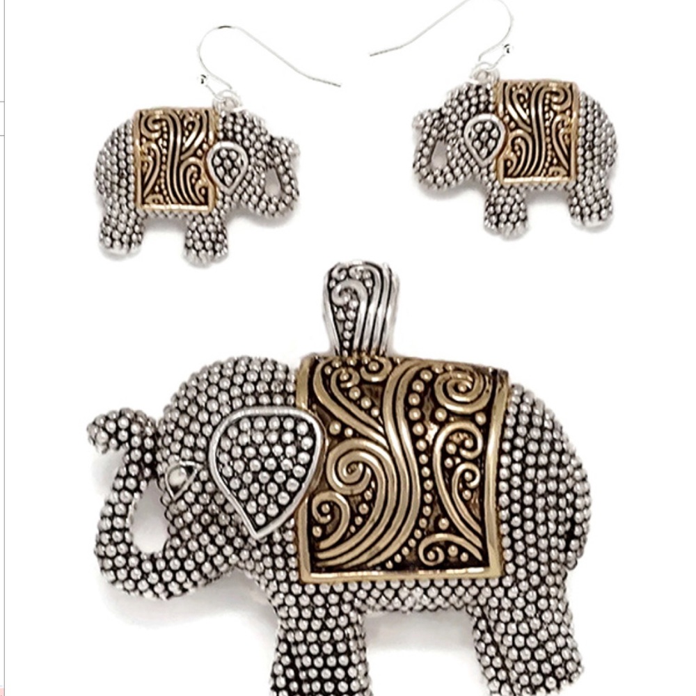 Elephant pendant and Earrings set